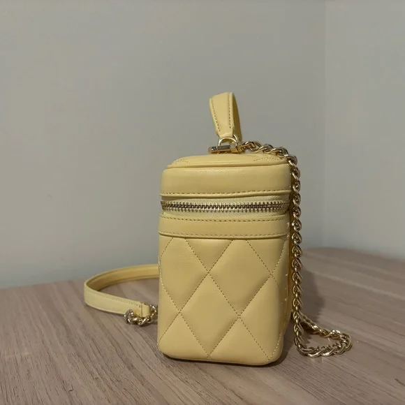 kate spade Quilted Leather Top-Handle Vanity Bag in Pale Yellow - Picture 3 of 9
